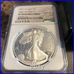 2021 W PROOF TYPE 2 SILVER EAGLE NGC PF70 UCAM Liberty label with Box & Coa