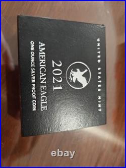 2021 W Proof American Silver Eagle Dollar with COA US Mint Box, Type 2