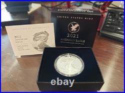 2021 W Proof American Silver Eagle Dollar with COA US Mint Box, Type 2