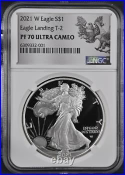 2021 W Proof Silver Eagle 21EAN, NGC PF70UC T-2 withBox&COA Silver Designs Label
