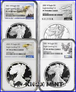 2021 W Proof Silver Eagle 21EAN, NGC PF70UC Type 2 withBox&COA 4 piece set