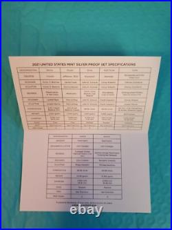 2021 s U. S. Mint Silver Proof Set (7) coins total Box an COA