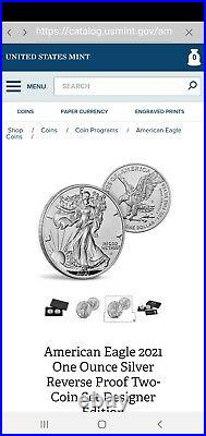 2021-w Type 1 & 2 Proof Silver Eagle (2) Coin Set In Display Box