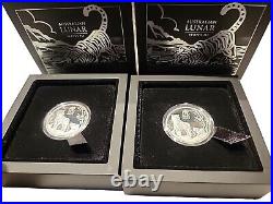 2022. 2× Lunar Year of the Tiger. ½ oz silver proof Coins Certs Case Box P/ Mint