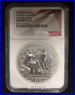 2022 France Reverse Proof PF69 NGC Great Seal of the U. S. 999 Silver + COA & Box