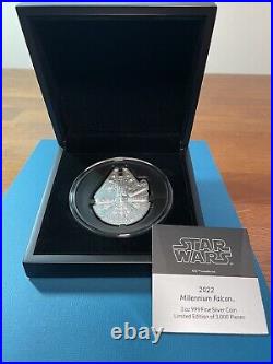 2022 Niue 3 oz Silver Star Wars Millennium Falcon Shaped Proof With Box & COA