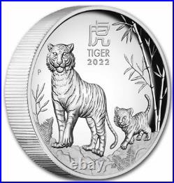 2022-P Australia 1 oz. 9999 Silver Lunar Tiger HIgh Relief Proof COA & box