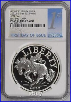 2022 P NGC PF69 Liberty 1 oz Silver Proof Medal ANA First Day Signed Box ETC 02