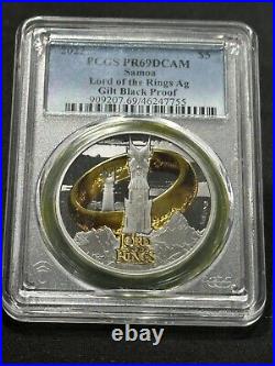 2022 Samoa 1oz Silver Gilt Black Proof Lord of the Rings PCGS PR69DCAM With Box