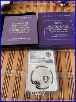 2022 W $1 Silver Proof Purple Heart Colorized NGC PF70 UCAM FDOI BOX + COA