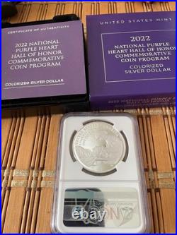 2022 W $1 Silver Proof Purple Heart Colorized NGC PF70 UCAM FDOI BOX + COA