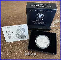 2022 W American Silver Eagle Dollar Proof Coin in original US Mint box with COA