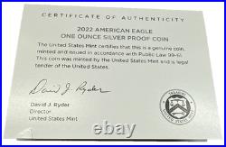 2022-W Proof $1 American Silver Eagle Box, OGP & COA