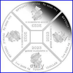 2023 1 oz Tuvalu Silver Lunar Rabbit Quadrant 4-Coin Set (Box, CoA)