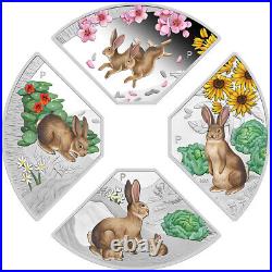 2023 1 oz Tuvalu Silver Lunar Rabbit Quadrant 4-Coin Set (Box, CoA)