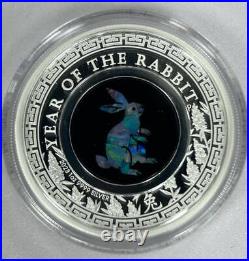 2023 Australian Opal Lunar Rabbit 1oz Silver Proof Coin in box with COA