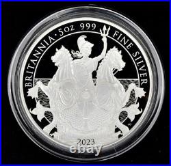 2023 Britannia Silver Proof 5 oz UK Coin. 999 With OGP Box & COA Only 420