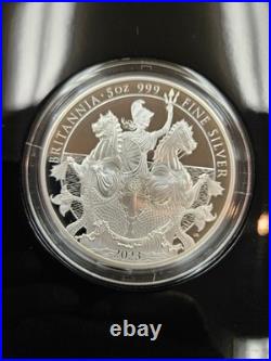 2023 Britannia Silver Proof 5 oz UK Coin. 999 With OGP Box & COA Only 420