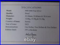 2023 Fine Silver Proof Samoa $5, $2, $1 Coin Box Set Coa King Charles Coronation