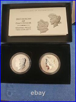 2023 Reverse Proof Morgan & Peace Silver Dollar 2-Coin Set (Box, CoA)