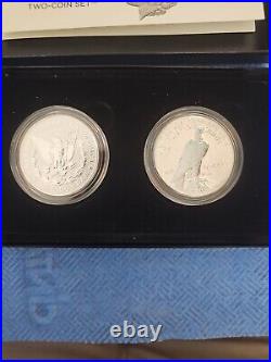 2023 Reverse Proof Morgan & Peace Silver Dollar 2-Coin Set (Box, CoA)