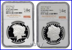 2023-S Morgan and Peace Proof Silver Dollar Set NGC PF70 UC FDOI ANA Label W Box