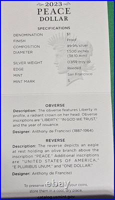 2023-S Peace 99.9% Silver Proof Dollar with Box & COA plus Free Shipping