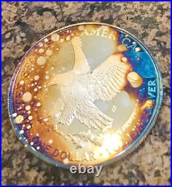 2023-S Proof $1 American Silver Eagle Box, OGP & COA Rainbow Toned