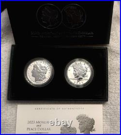 2023-S Reverse Proof $1 Morgan and Peace Silver Dollar 2pc Set, Box, OGP, CAMEO