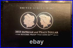 2023-S Reverse Proof $1 Morgan and Peace Silver Dollar 2pc Set, Box, OGP, CAMEO