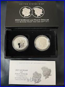 2023 S Reverse Proof $1 Morgan and Peace Silver Dollar 2pc Set Box, OGP & COA