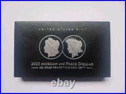 2023-S Reverse Proof $1 Morgan and Peace Silver Dollar 2pc Set Box, OGP & COA