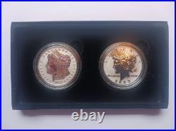 2023-S Reverse Proof $1 Morgan and Peace Silver Dollar 2pc Set Box, OGP & COA