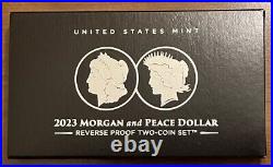 2023 S Reverse Proof $1 Morgan and Peace Silver Dollar 2pc Set Box, OGP & COA