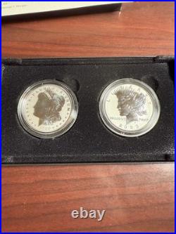 2023 S Reverse Proof Peace & Morgan Silver Dollar 2 Coin Set With Box & COA