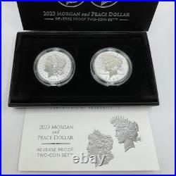 2023 S US MORGAN & PEACE. 999 SILVER DOLLAR REVERSE PROOF TWO COIN SET WithCOA BOX