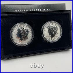 2023 S US MORGAN & PEACE. 999 SILVER DOLLAR REVERSE PROOF TWO COIN SET WithCOA BOX