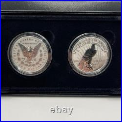 2023 S US MORGAN & PEACE. 999 SILVER DOLLAR REVERSE PROOF TWO COIN SET WithCOA BOX