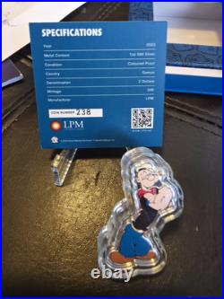 2023 Samoa POPEYE Sailor Man Shaped 1 oz Silver Proof Coin BOX COA Mintage 500