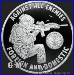 2023 Silver Shield. AGAINST ALL ENEMIES 1oz. 999 Silver Proof Coa N Box Rare