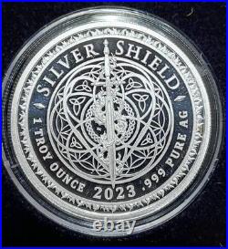 2023 Silver Shield. AGAINST ALL ENEMIES 1oz. 999 Silver Proof Coa N Box Rare