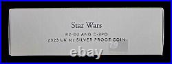 2023 Star Wars R2-D2 & C-3PO UK £2 Silver 1 oz Proof Coin With Box & COA