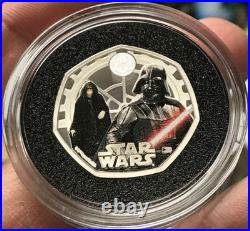 2023 UK 50P Darth Vader Emperor Palpatine Colorized 8g. 925 Silver Proof Box COA