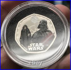 2023 UK 50P Darth Vader Emperor Palpatine Colorized 8g. 925 Silver Proof Box COA