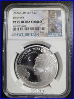 2024 £2 Great Britain Proof Silver Britannia Ngc Pf70 Ucam With Ogp Box And Coa