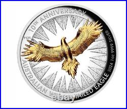 2024 Australia Wedge Tailed Eagle 10th Ann 1 oz Silver Proof Gilded HR BOX COA