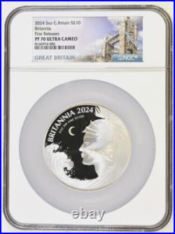 2024 Great Britain UK £10 BRITANNIA 5 Oz Silver Proof NGC PF70 FR with BOX