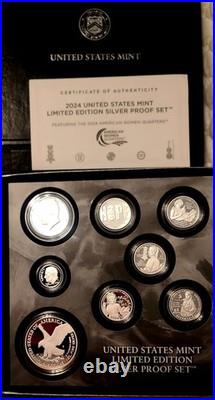 2024 Limited Edition Silver Proof Set -24RC CAMEO! 8 Coins-ASE Quarters, Box+OGP