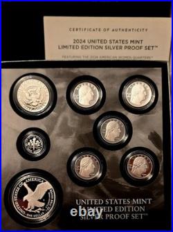 2024 Limited Edition Silver Proof Set -24RC CAMEO! 8 Coins-ASE Quarters, Box+OGP
