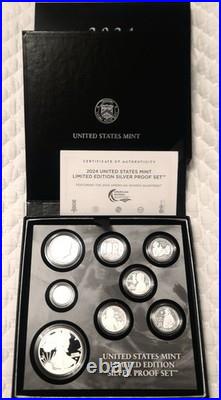 2024 Limited Edition Silver Proof Set -24RC CAMEO! 8 Coins-ASE Quarters, Box+OGP